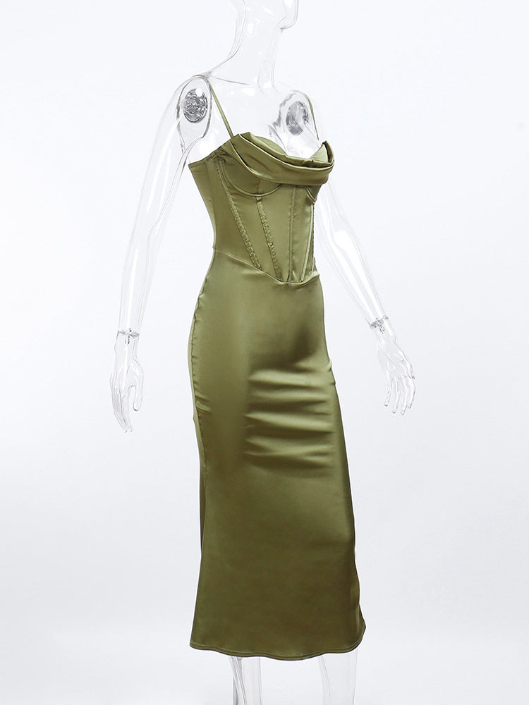 woloong Y2k Robe Sleeveless Bodycon Midi Dresses for Woman Summer Evening Party Sling Elegant Green Women's Sexy Dress