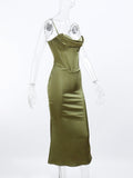woloong Y2k Robe Sleeveless Bodycon Midi Dresses for Woman Summer Evening Party Sling Elegant Green Women's Sexy Dress