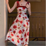 Women Summer Holiday Floral Elegant Vestidos College lady high waist Party long dress female france camisole dress