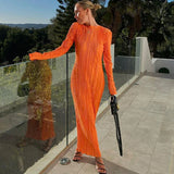 Women Fashion Long Sleeve Streetwear Bodycon Orange Midi Dress  Autumn Clothes Wholesale Items For Business