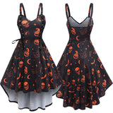 Gothic Black Women Dresses Lace Up Halloween Bat Skull Pumpkin Print Dress Sleeveless Punk V-Neck Autumn Party Dress For Female