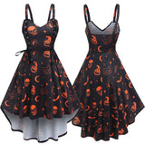 Gothic Black Women Dresses Lace Up Halloween Bat Skull Pumpkin Print Dress Sleeveless Punk V-Neck Autumn Party Dress For Female