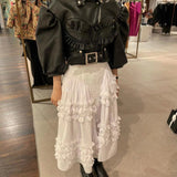 Pleated ear edge high waist Casual Long skirt with split back Women Summer Fashion Simple Sweet Clothing y2k