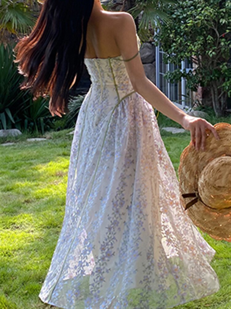 Strap Dress Sundress Women Runway Party Lace Summer Embroidery Beach Woman Sexy Sleeveless Backless Dresses Boho