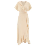 Long Women's Dress Wrap Cotton Robe Nightgown Short Sleeve Woman Dress Ruffled Night Peignoir For Woman Summer Elegant