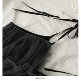 Spaghetti Strap Dress Black Sweet Princess High Waist A-line Sexy Mini Dress Puffy Vintage Mesh Dress Sundress  Women Clothing