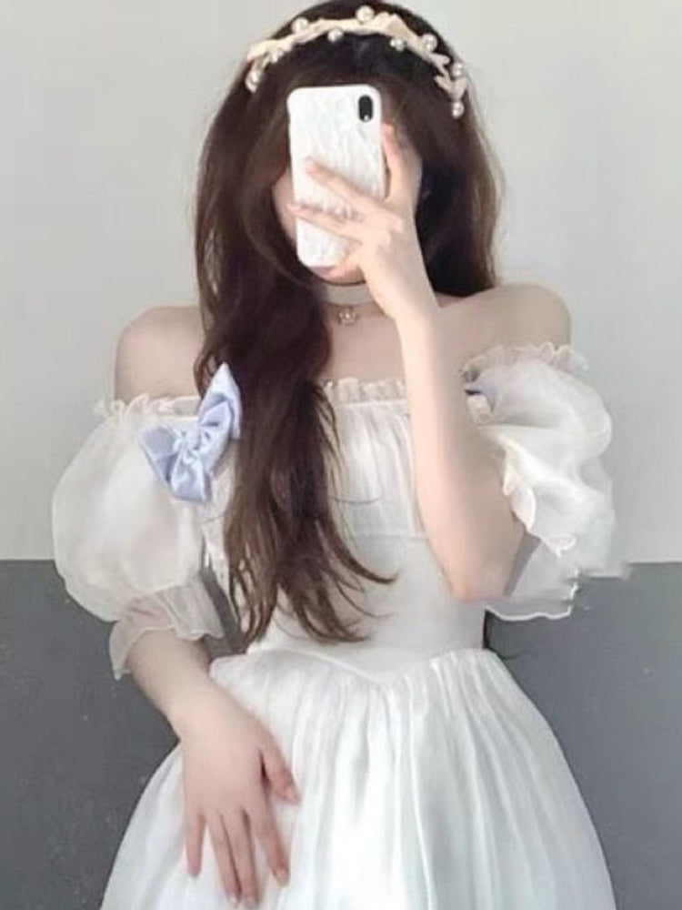 France Fairy Sweet Dress Women Vintage Evening Party Midi Dresses Casual Designer Chic Princess Retro White Dress