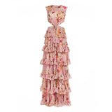 Foral Print Backless Dresses For Women Round Neck Sleeveless High Waist Hollow Out Casual Long Dress Female Fashion Clothes