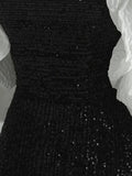 Temperament Women Slash Neck Puff Sleeve A-Line Fishtail Mid-calf Dress  Autumn Female Spliced Dinner Clothing