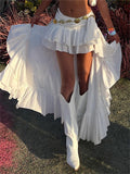 E-Girl 90s Aesthetic White Asymmetrical Skirts Women Low Waist Layere Ruffle Hem Mini Skirts Grunge Streetwear Bottoms