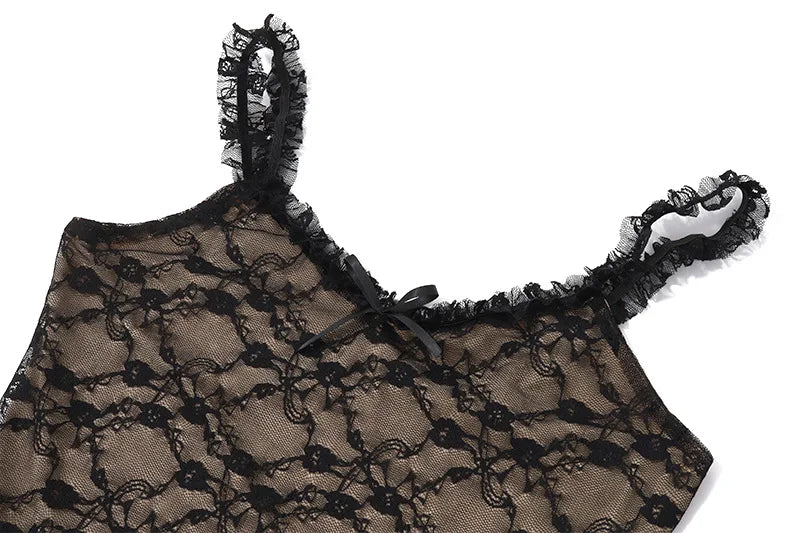 Lace Patchwork Mesh Spaghetti Strap Sleeveless Midi Dress Ladies Elegant Party Clubwear Backless Slim Evening Dress