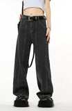 Woloong Winter Vintage Navy Blue High Waist Women Jeans American Fashion Streetwear Wide Leg Jean Female Trouser Straight Denim Pants
