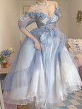 Flower Wedding Lolita Dress Light Gradient Blue Rose Fairy Princess Kawaii Sweet Elegant Lolitas Tea Party Dresses Victorian