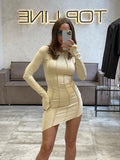 Sexy Solid Patchwork O Neck Mini Dress Women Autumn Bodycon Long Sleeve Slim Fit Elegant Party Club Vestido