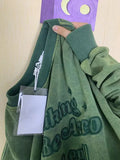 Womens Clothing Green Vintage Street Sweatshirt Hoodie Letter Printing Long Sleeves Casual Warm Oversize Baggy Ladies Tops