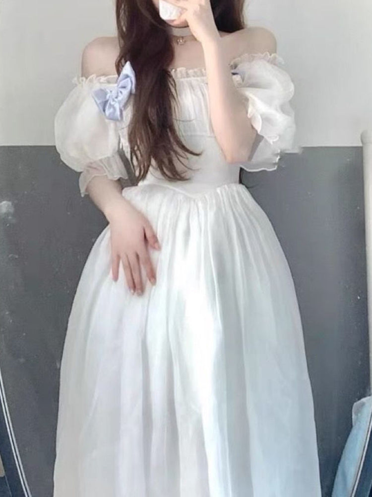 France Fairy Sweet Dress Women Vintage Evening Party Midi Dresses Casual Designer Chic Princess Retro White Dress