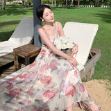 Summer Floral Print Long Dress Women Sexy Slit Beach Sundresses Bohemian Elegant Wedding Guest Party Sleeveless Dress