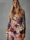 Flower Embroidery Women's Dress Sexy Hip Package Long Sleeve Bodycon Female Dresses  Spring Summer Elegant Mini Vestidos