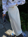 White High Waist Patchwork Long Skirt For Women Loose Casual Pocket Elegant Solid Fashion Summer Female Maxi Skirt