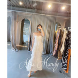 Woloong Party Dresses White Pretty Elegant Mermaid Prom Spaghetti Strap Sleeveless 3D Appliques Women Cocktail Night Gowns Custom Made