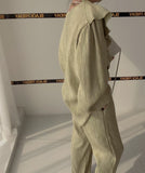 Ruffle Spliced V-neck Shirt + High Waist Wide Leg Pants Set Female  Autumn New Women Solid Loose Two-piece 16T577