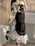 French Vintage Fairy Mermaid Dress Women Lace Korean Party Princess Strap Dress Female  Spring Court Sweet Lolita Midi Dress