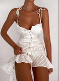 woloong Summer Cotton White Dress Women Sexy Transparent Backless Bodycon Dress Vacation V-Neck Jacquard Party Mini Dresses Woman