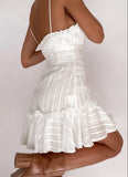woloong Summer Cotton White Dress Women Sexy Transparent Backless Bodycon Dress Vacation V-Neck Jacquard Party Mini Dresses Woman