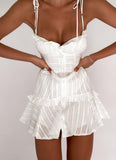 woloong Summer Cotton White Dress Women Sexy Transparent Backless Bodycon Dress Vacation V-Neck Jacquard Party Mini Dresses Woman