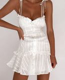 woloong Summer Cotton White Dress Women Sexy Transparent Backless Bodycon Dress Vacation V-Neck Jacquard Party Mini Dresses Woman