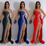 Woloong Fashionable Monochrome Rhinestone Sequin Sleeveless Maxi Dress