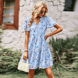 Woloong V-Neck Printed Countryside Fashion Dress