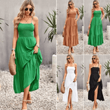 Woloong Elegant Strap Dress for Women Pure Color Long Dress