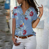 Print V-Neck Chiffon Blouse Women Tops Blouses Summer Elegant Short Sleeve Female Work Shirts Plus Size 5XL Lapel Blusas