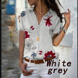 Print V-Neck Chiffon Blouse Women Tops Blouses Summer Elegant Short Sleeve Female Work Shirts Plus Size 5XL Lapel Blusas