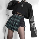 Sweetown Autumn Crop Sweatshirt Dragon Print Long Sleeve Korean Fashion Pullover Black Casual Gothic Streetwear Sweatshirts