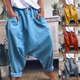 Woloong Women Harem Pants Trousers Boho Mid Waist Pants Women Solid Check Pants Baggy Wide Leg Casual Capris