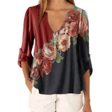 New Summer Short Sleeve Shirt Sexy V-neck Floral Print Tops Blouse Fashion Casual Shirt
