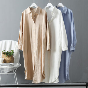 Woloong Long Sleeve Long Shirt Dress Spring Autumn Casual  Buttons Loose Dresses Robe Femme Vestido