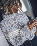 Sexy lace blouse white fashion full sleeve blusa feminina ladies tops vintage sexy lace shirt vetidos mujer spring new