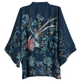 Causal Kimono Cardigan Harajuku Sun Protection Blouse  Flower birds Print Shirt Three Quarter Sleeve Loose Tops