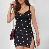 Lace Patchwork y2k Sexy Women's Dress Floral Printed Sleeveless Split Bodycon Mini Dress Party Summer 90s Dress Cuteandpsycho