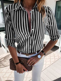 Women Striped Print Slim Blouse Autumn Long Sleeve Turn Down Collar Office Shirts Blouses Plus Size Top Blusas Femininas