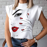 Elegant Lips Eyes Print Blouse Shirts Women O Neck Long Sleeve Office Tops Autumn Casual Streetwear Shirt Pullover Feminine