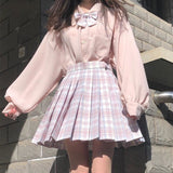Blouses Women Solid Single Breasted Lantern Sleeve JK Sweet Girl Loose Popular Simple Harajuku Japaneses Style Shirts Casual New