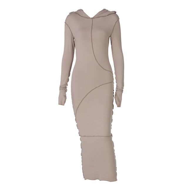 Fall Winter Hooded Long Dress Women Cotton Full Sleeve Bodycon Dresses Female Streetwear Casual Skinny Vestidos Outfits