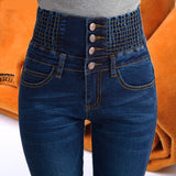 Womens Winter Jeans High Waist Skinny Pants Fleece /no velvet Elastic Waist Jeggings Casual Plus Size Jeans For Women Warm Jeans