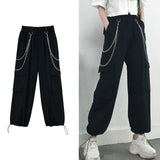 Woloong Aiertu Streetwear Cargo Pants Women Casual Joggers Black High Waist Loose Female Trousers Korean Style Ribbon Ladies Pants