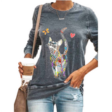Woloong Colorful Cat Butterfly Print Blouse Shirt Women Casual O-Neck Long-Sleeved Pullover Tops Spring Ladies Plus Size Street Tee