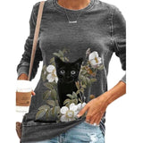 Woloong Colorful Cat Butterfly Print Blouse Shirt Women Casual O-Neck Long-Sleeved Pullover Tops Spring Ladies Plus Size Street Tee